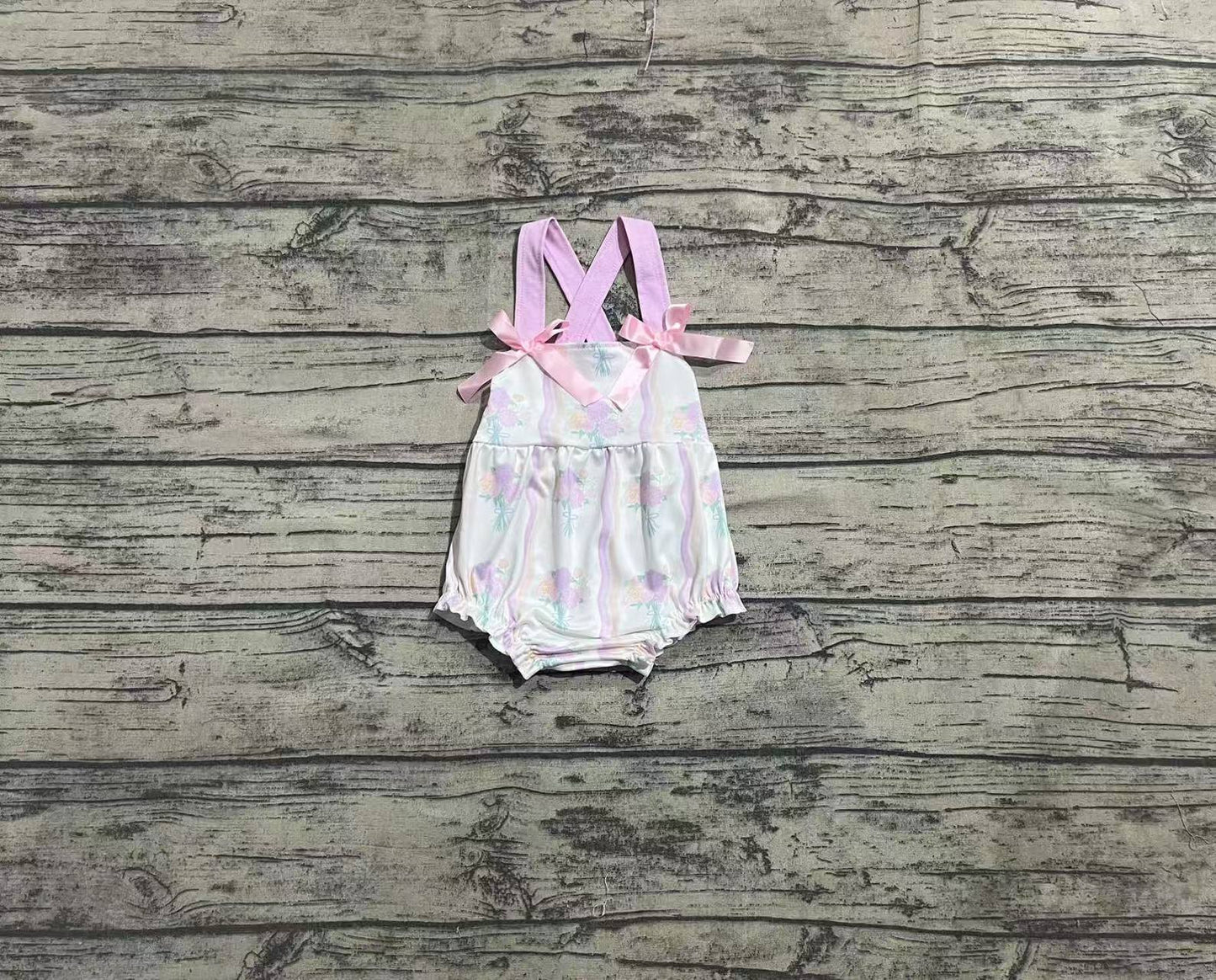 4.2 SR2961 Straps bow stripe floral baby girls summer romper pre order