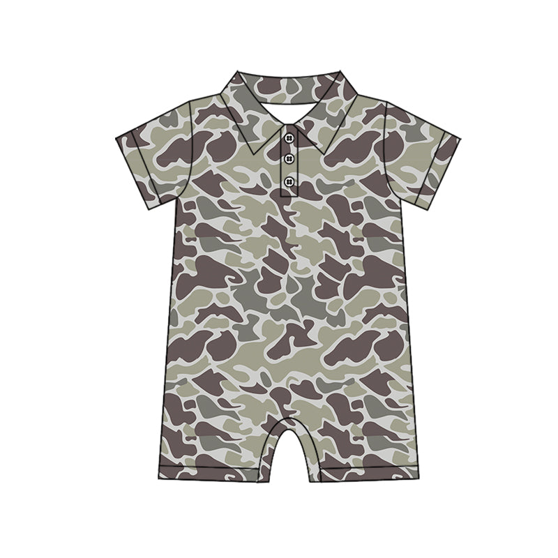4.12 SR2977 Baby Infant Boys Short Sleeves Dark Gray Camo Button Rompers Pre order