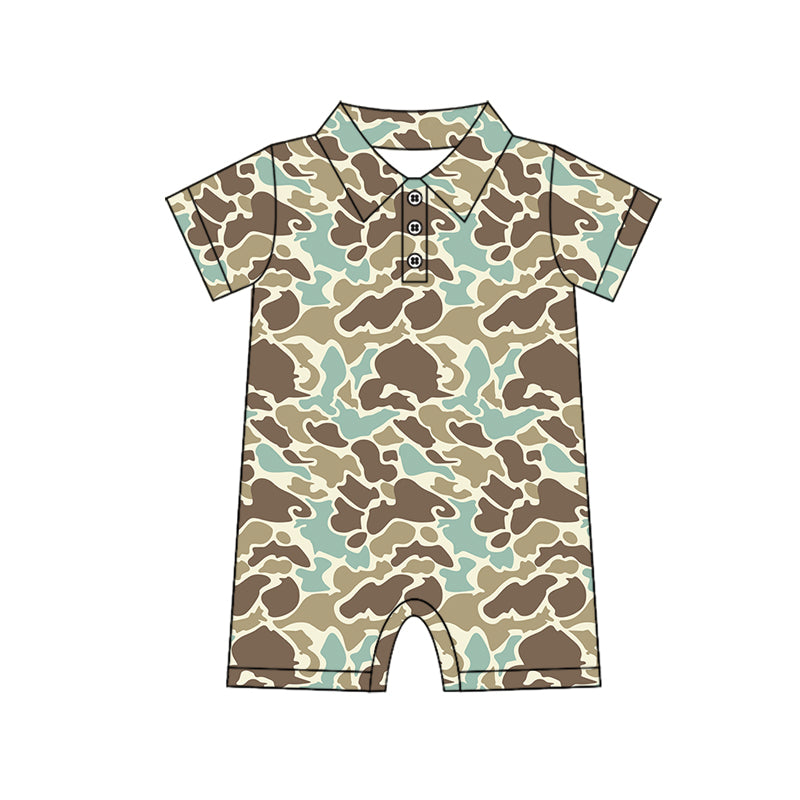 4.12 SR2978 Baby Infant Boys Short Sleeves Green Camo Button Rompers Pre order