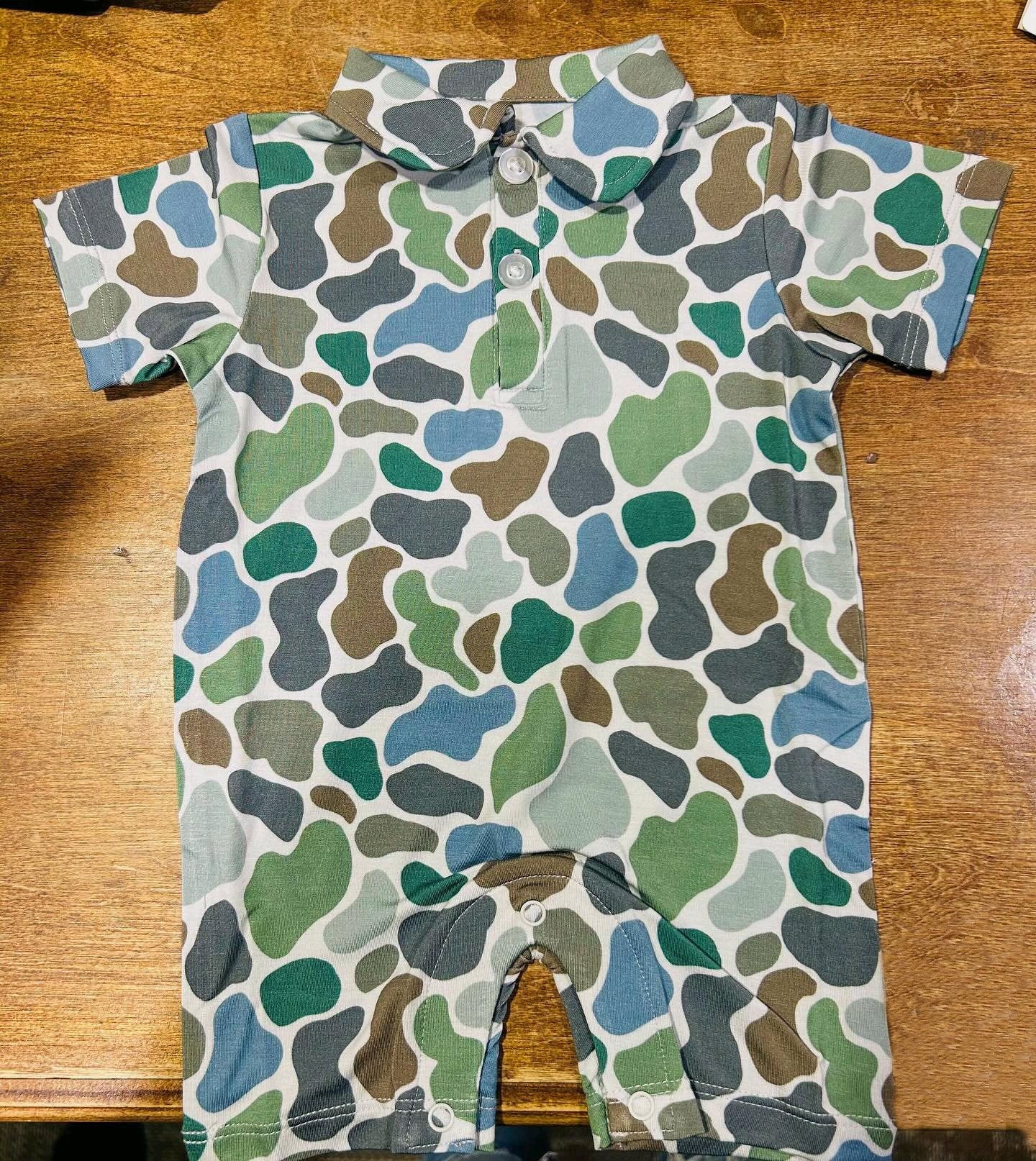 4.12 SR2980 Baby Infant Boys Short Sleeves Blue Camo Button Rompers Pre order
