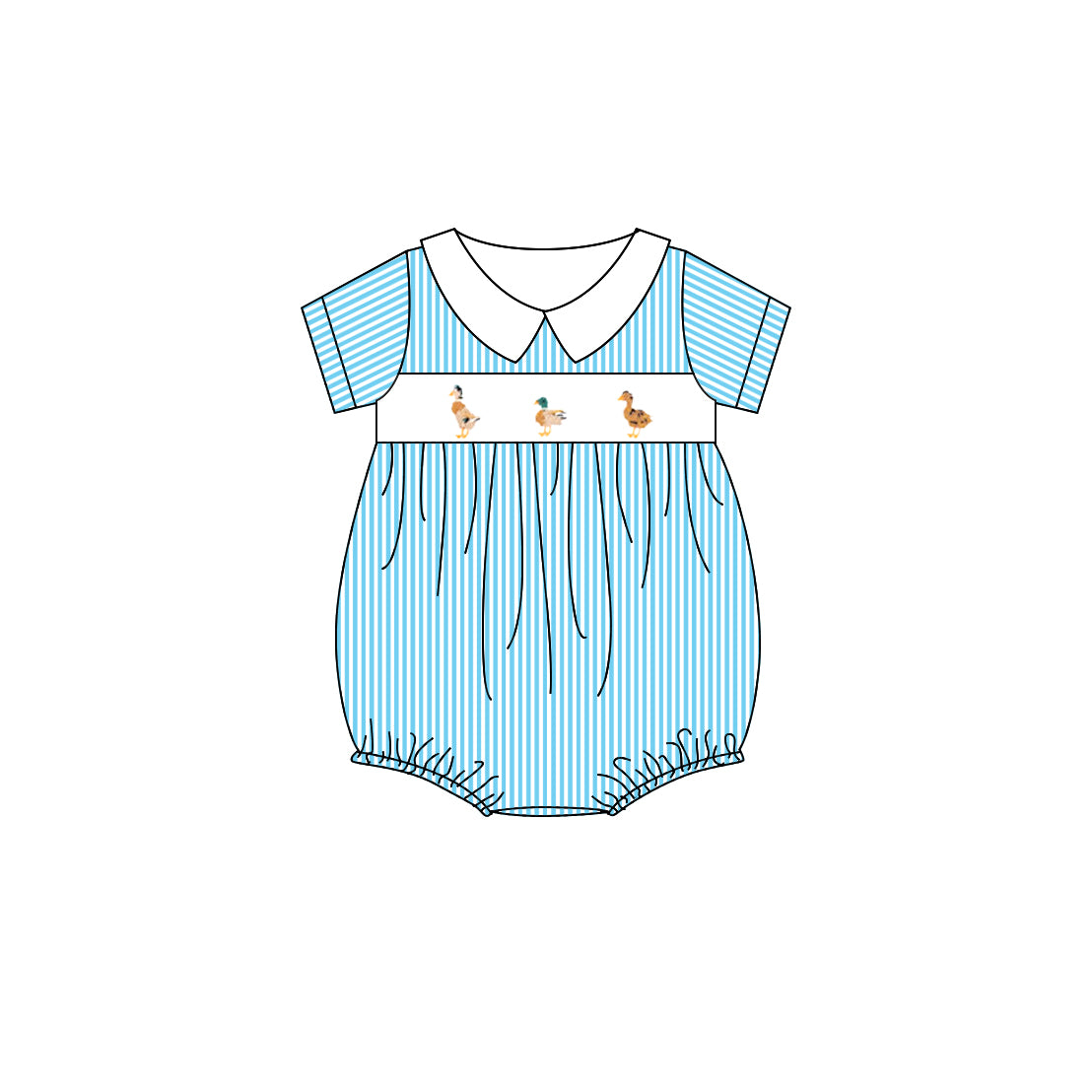 4.10 SR2992 Baby Infant Girls Blue Stripe Short Sleeves Ducks Ruffle Rompers Pre order