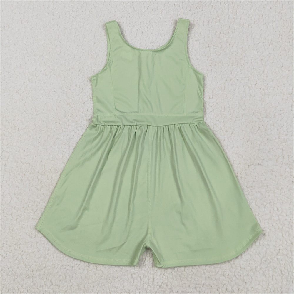 5.29 RTS NO MOQ Baby Girls Summer Bodysuit SR3021 Light Green Sleeveless Yoga Jumpsuits