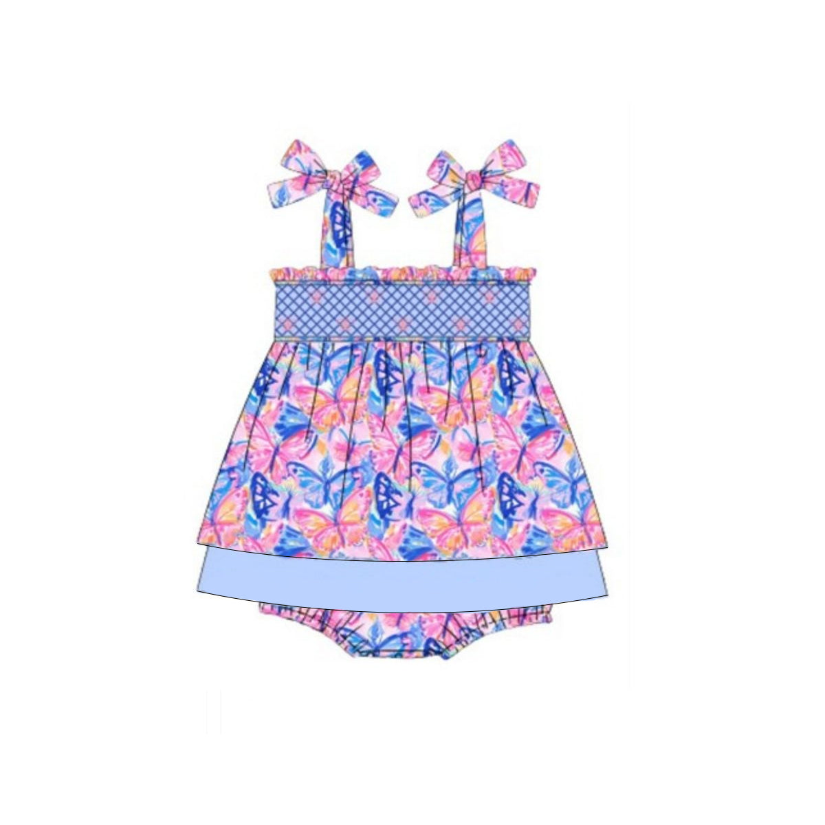 4.7 SR3028 Baby Girls Strap Colorful Butterfly Ruffle Bummies Dresses Rompers Pre order