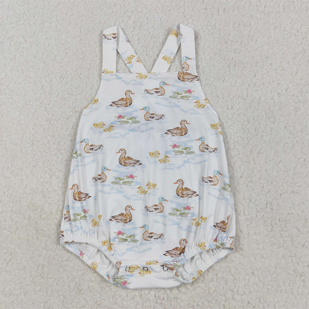 RTS NO MOQ Baby Boys Summer Bodysuit SR3029 Strap Ducks Print Bubble Rompers