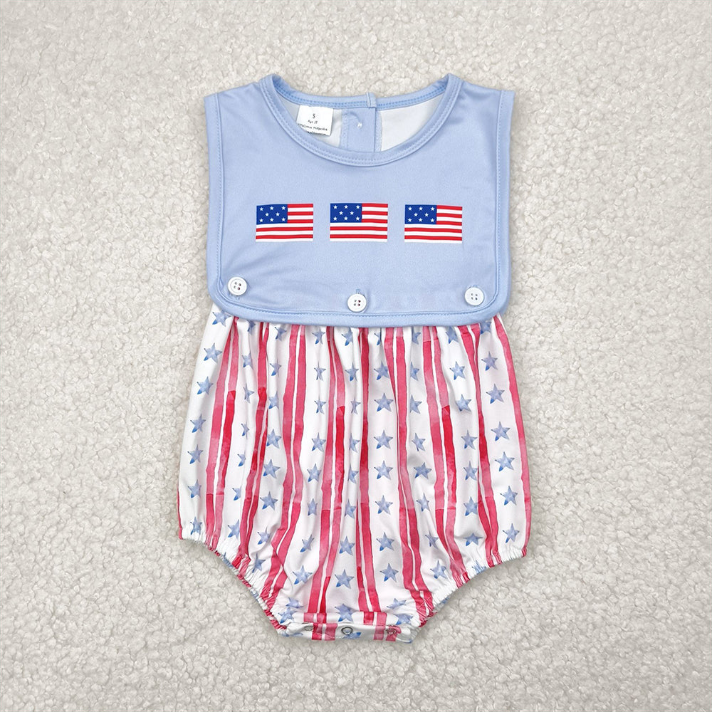 RTS NO MOQ Baby Boys Summer Bodysuit SR3049 Sleeveless Flags Red Stripe Stars 4th Of July Rompers