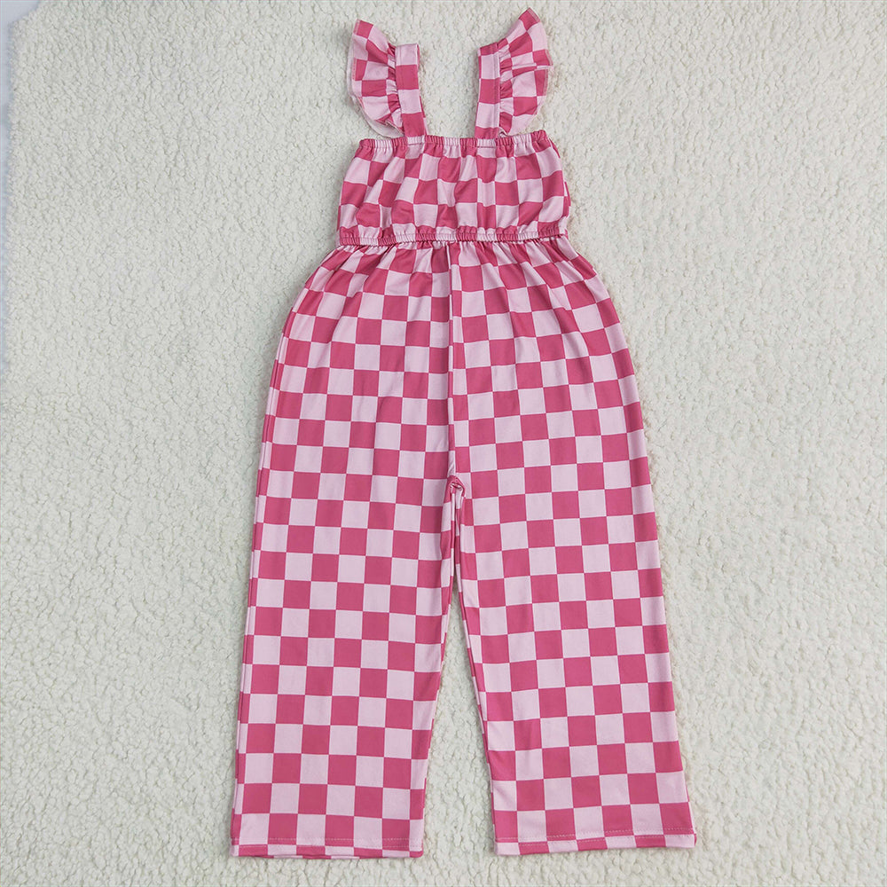 6.11 RTS NO MOQ Summer Baby Girls Bodysuit SR3050 Flutter Sleeves Pink Plaid Bell Jumpsuits