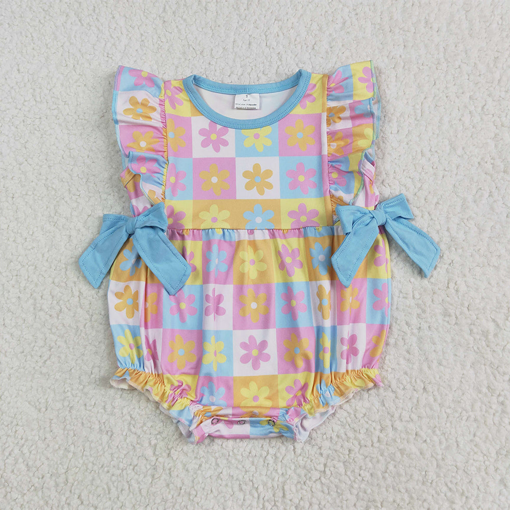 6.7 RTS NO MOQ Summer Baby Girls Bodysuit SR3090 Flutter Sleeves Bows Flowers Plaid Ruffle Rompers