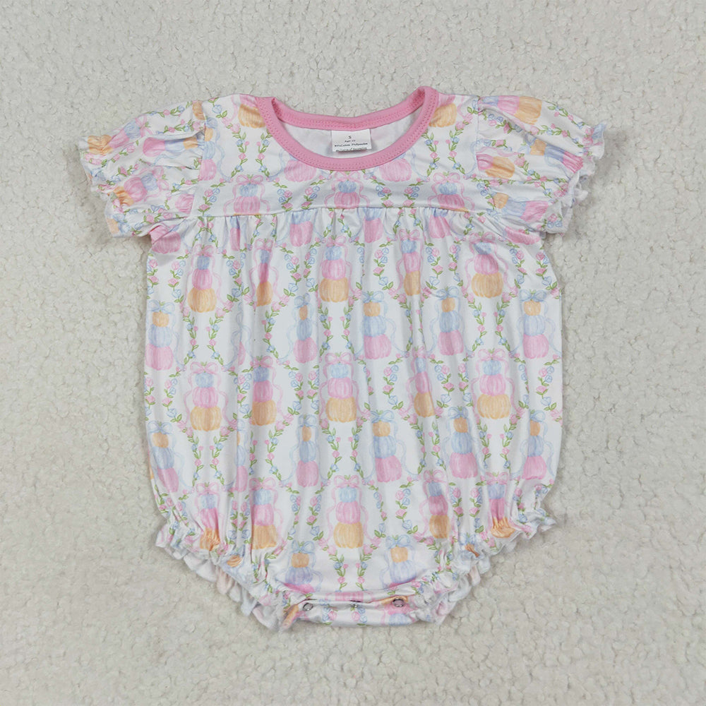 7.4 RTS NO MOQ Summer Baby Girls Bodysuit SR3151 Short Sleeves Pumpkins Bows Plaid Ruffle Rompers