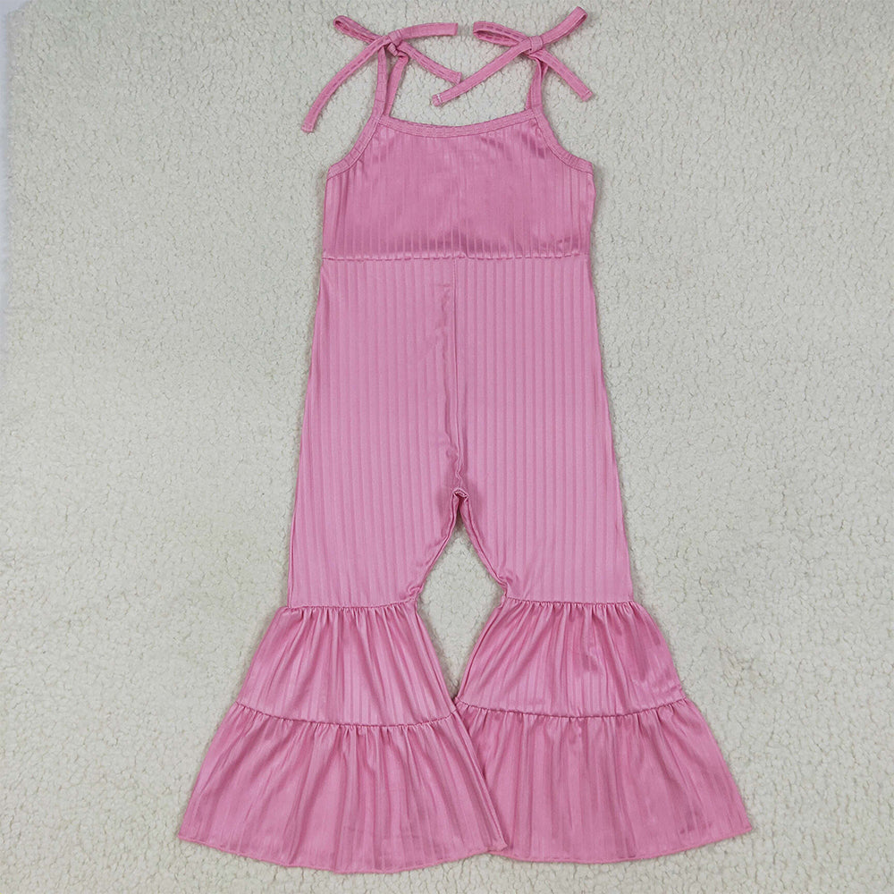7.1 RTS NO MOQ Summer Baby Girls Bodysuit SR3156 Pink Strap Bell Bottom Ribbed Jumpsuits