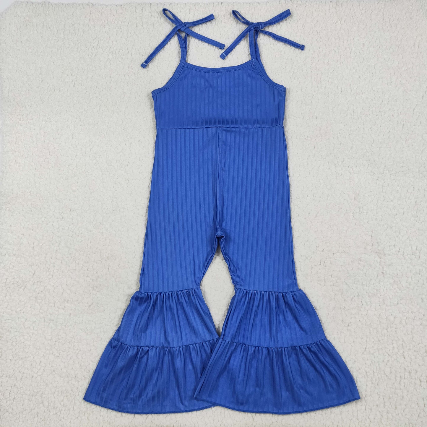 7.18 RTS NO MOQ Summer Baby Girls Bodysuit SR3158 Royal Blue Strap Bell Bottom Ribbed Jumpsuits