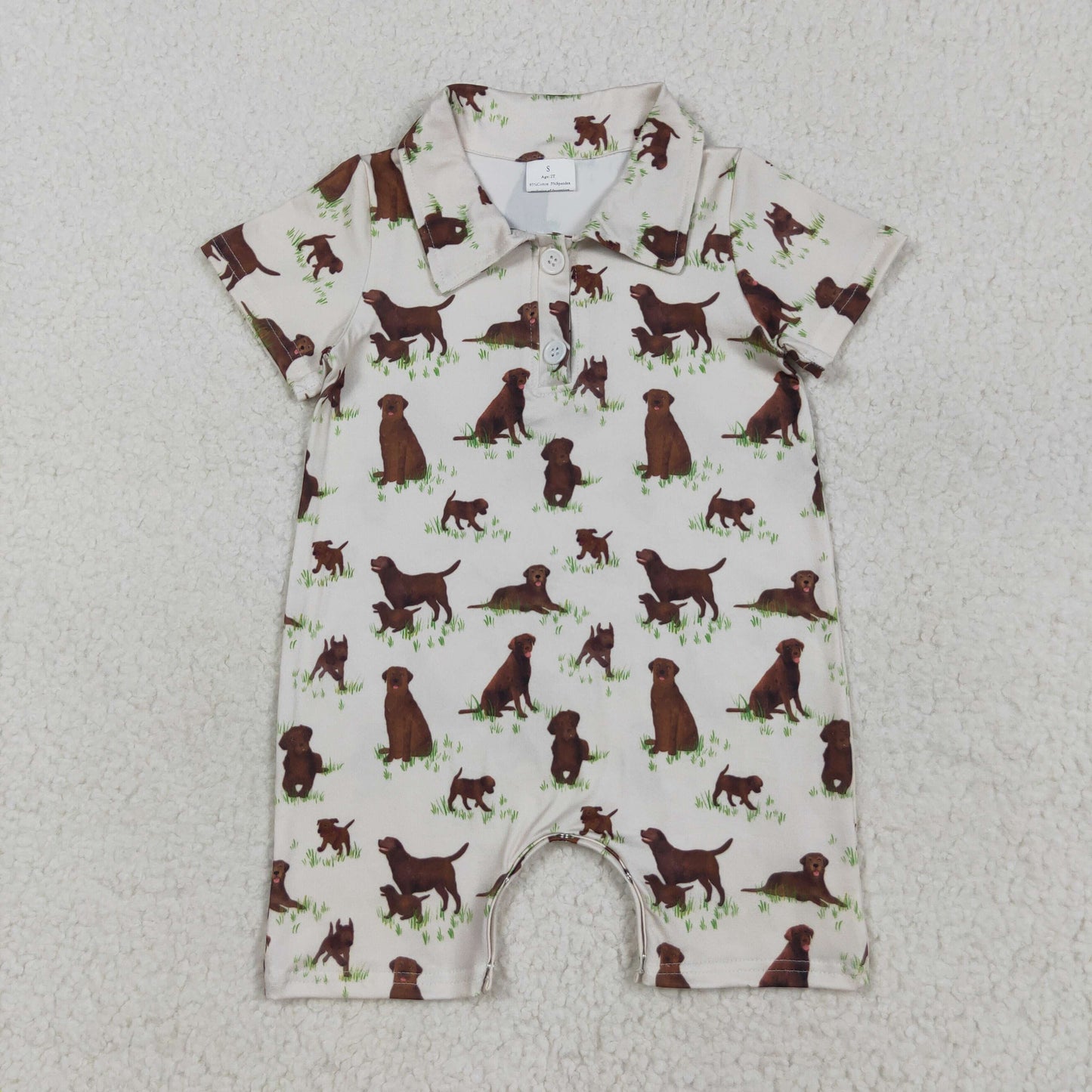 7.29 RTS NO MOQ Baby Boys Summer Bodysuit SR3174 Short Sleeves Button Dogs Plaid Shorts Rompers