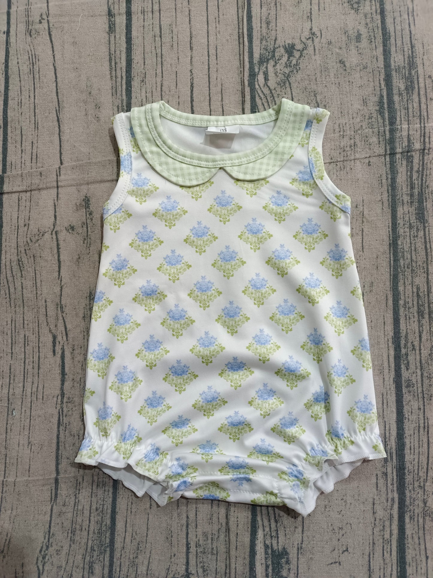 ( No moq ) Preorder Baby Girl Infant Sleeveless Floral Plaid Bubble Romper