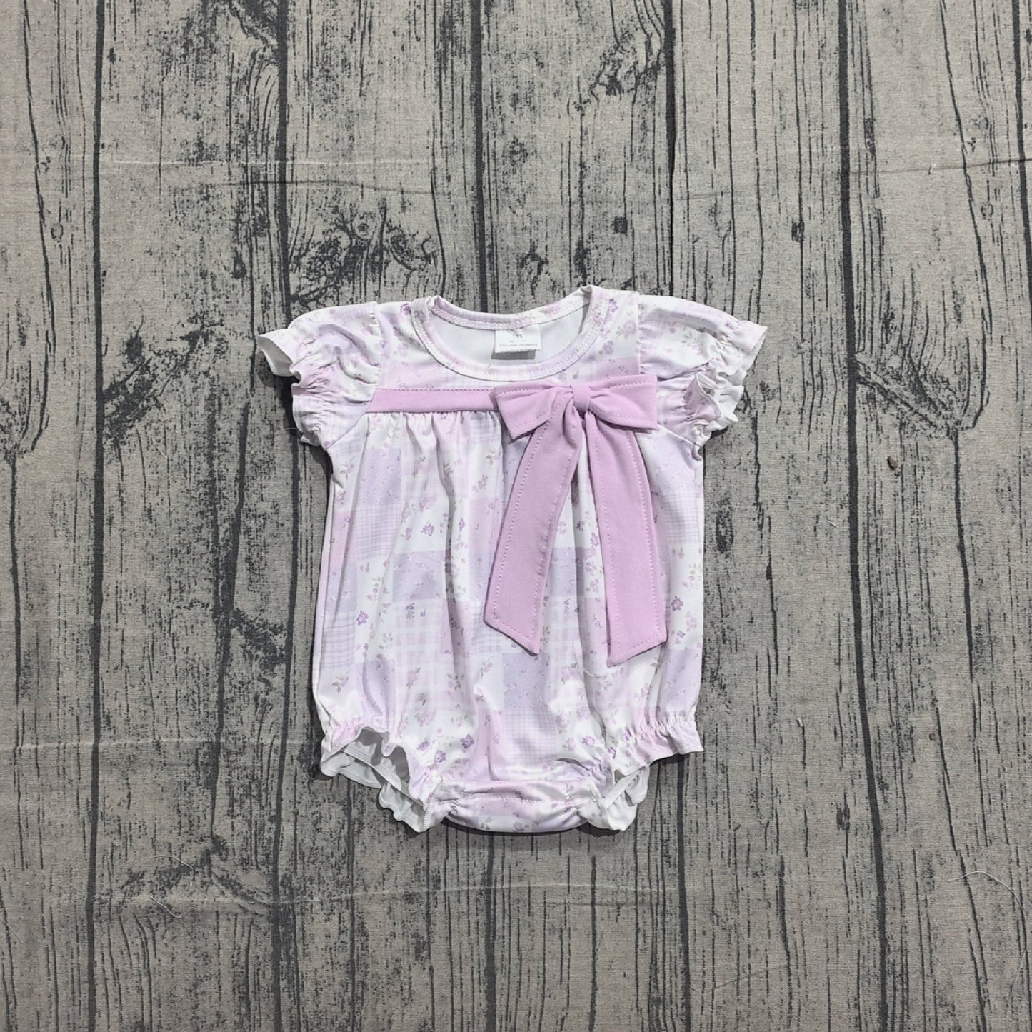 Baby Girls Kids Short Sleeves Flower Plaid Bows Lavender Summer Romper RTS