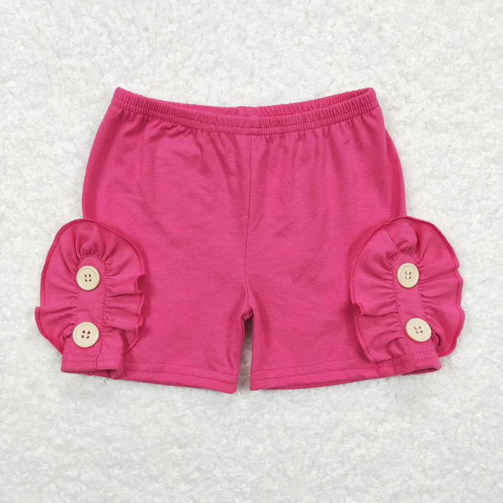 RTS NO MOQ Summer Sibling Baby Girls 4 Colors Cotton Button Shorts Bottoms