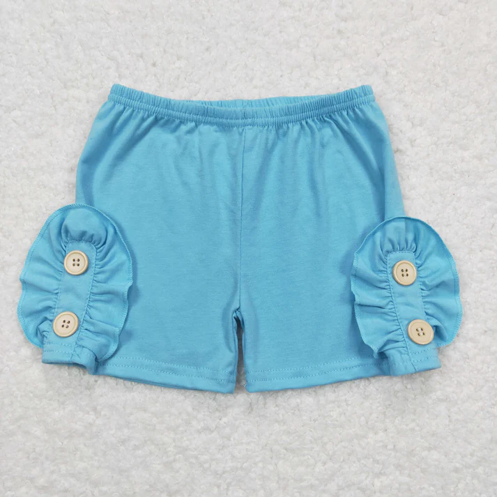 RTS NO MOQ Summer Sibling Baby Girls 4 Colors Cotton Button Shorts Bottoms