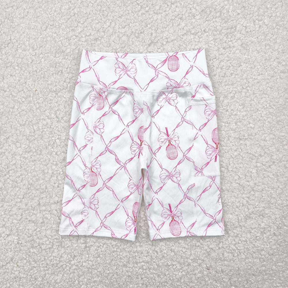 RTS NO MOQ Baby Girls Summer Pants SS0397 Pink Tennis Bows High Waist Yoga Biking Shorts