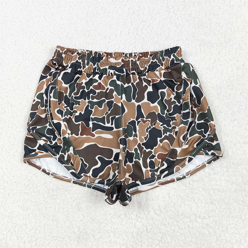 RTS NO MOQ Adult Women Summer Pants SS0469 Dark Brown Camo Yoga Shorts