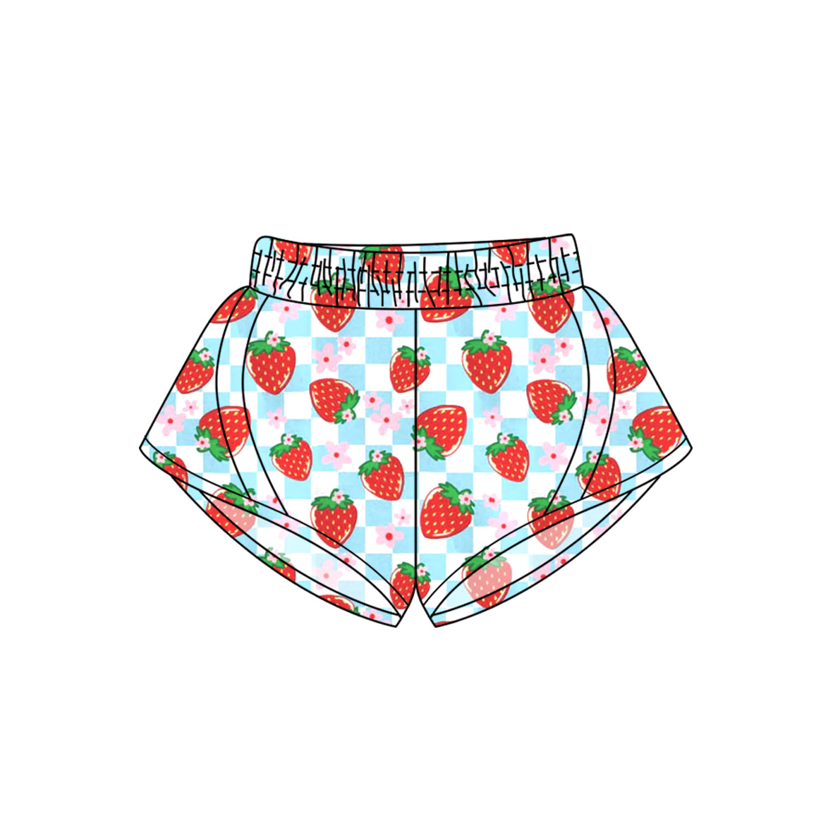 4.14 SS0499 Baby Girls Blue Plaid Strawberry Flowers Yoga Shorts Bottoms Pre order