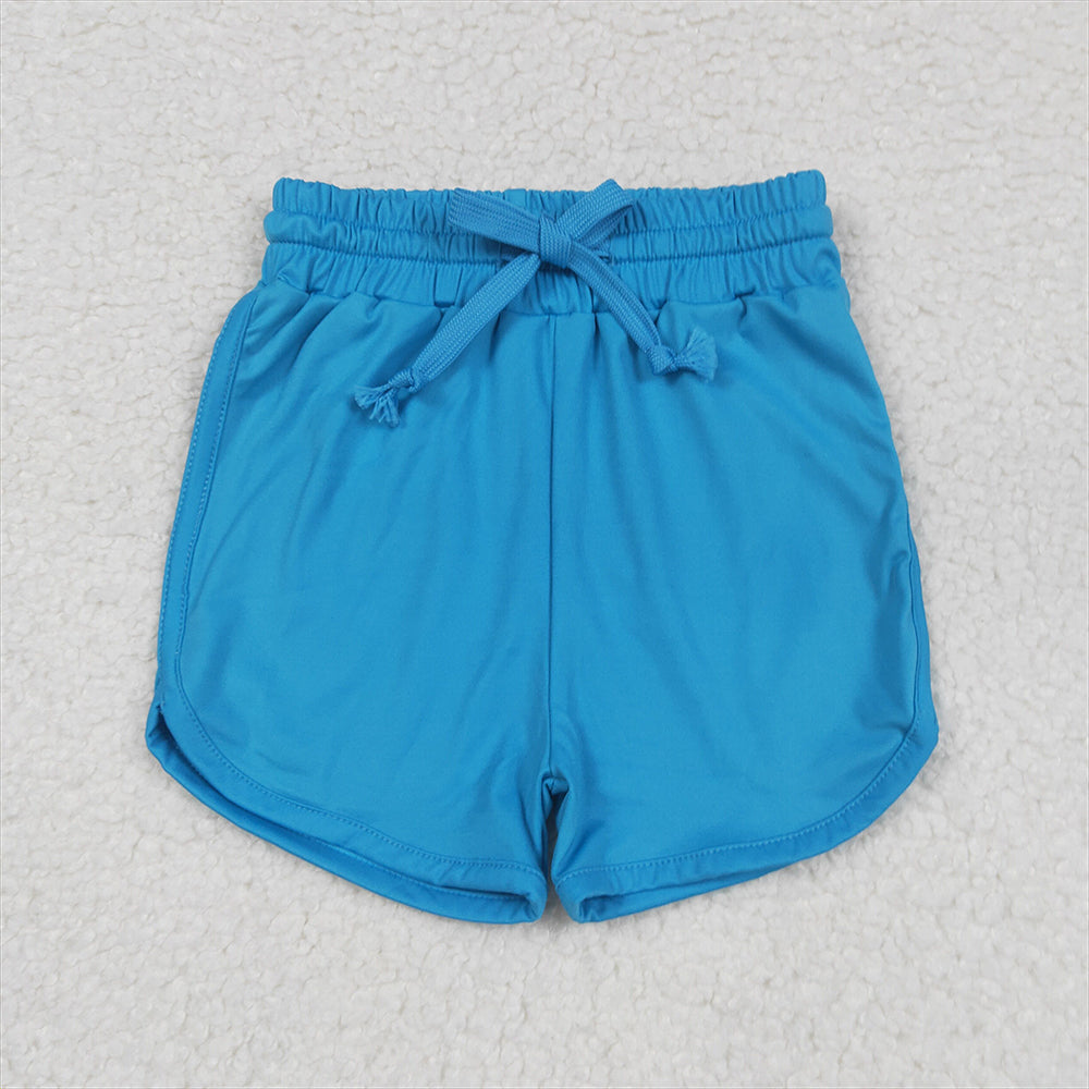 5.29 RTS NO MOQ Baby Girls Summer Pants SS0504 Hot Blue Elastic Waist Belt Yoga Shorts Bottoms