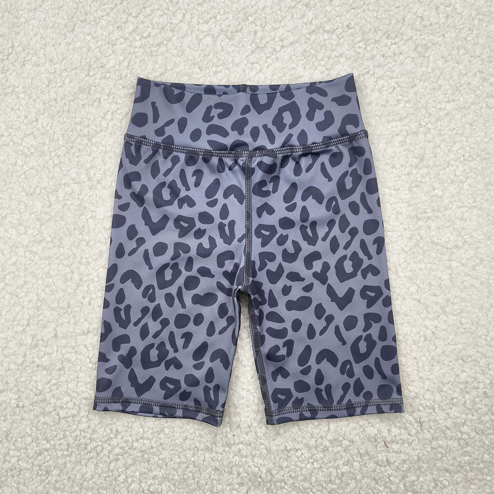 RTS NO MOQ Baby Girls Summer Pants SS0539 High Waist Gray Leopard Biking Shorts Bottoms