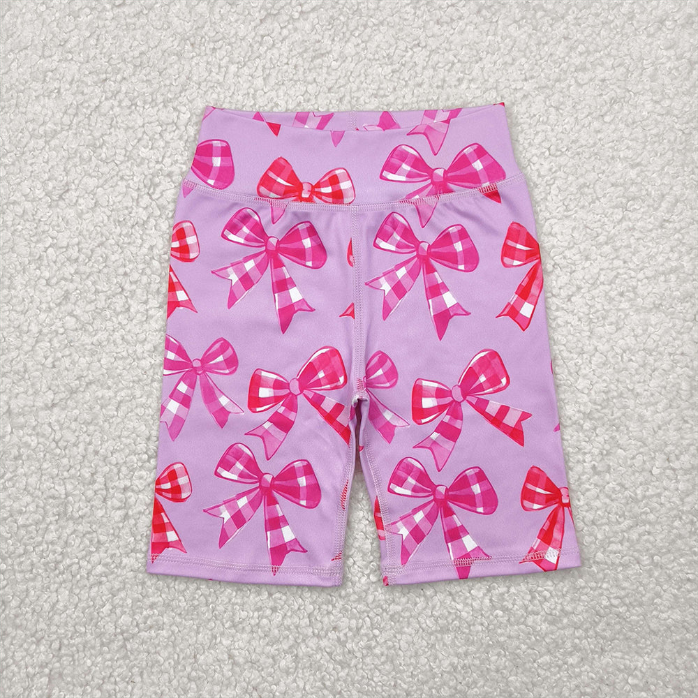 RTS NO MOQ Baby Girls Summer Pants SS0540 Pink Plaid Bows Yoga Biking Shorts Bottoms