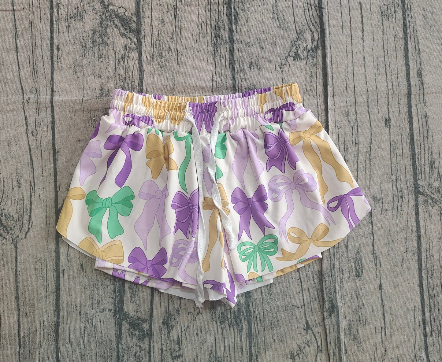 RTS Baby Girls Kids Mardi Gras Colorful Bows Yoga Active Shorts Bottoms