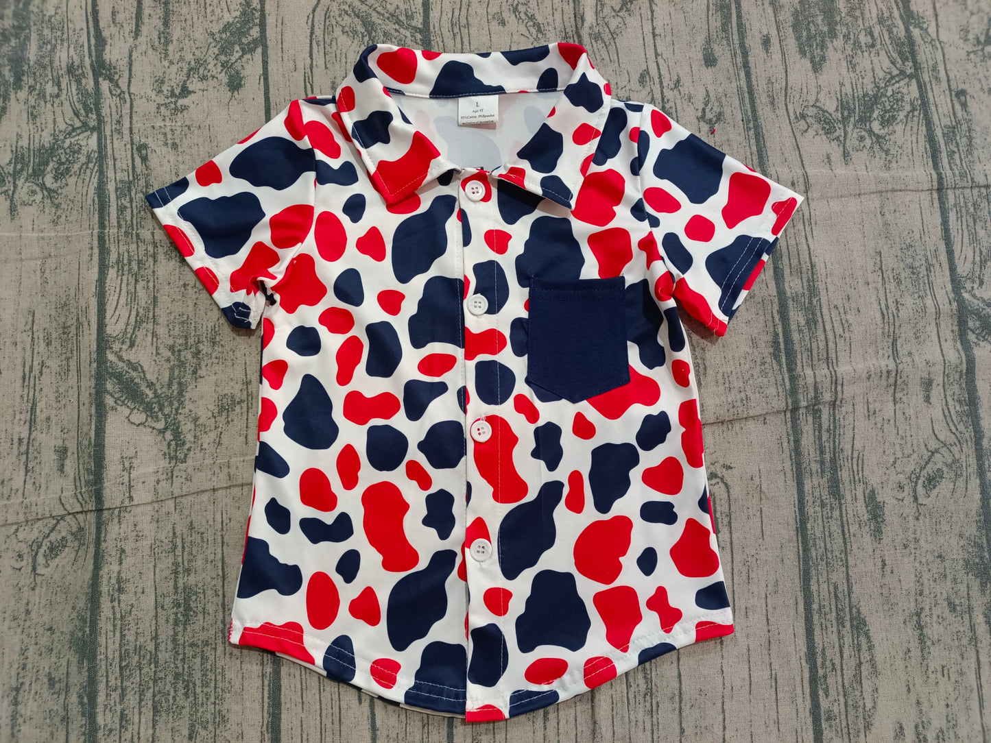 RTS Baby Boys Short Sleeves Red Blue Camo 4th of July Buttons Shirt Tops