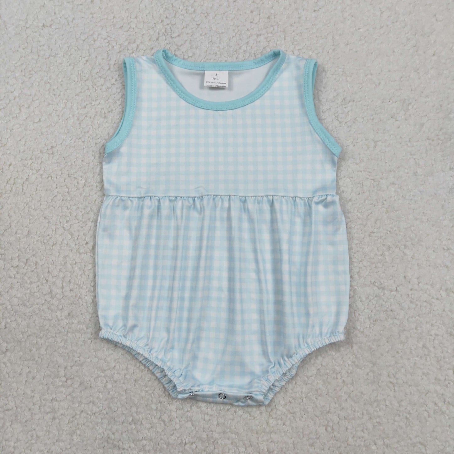 Baby Boys Infant Blue Plaid Sleeveless Summer Bubble Romper RTS
