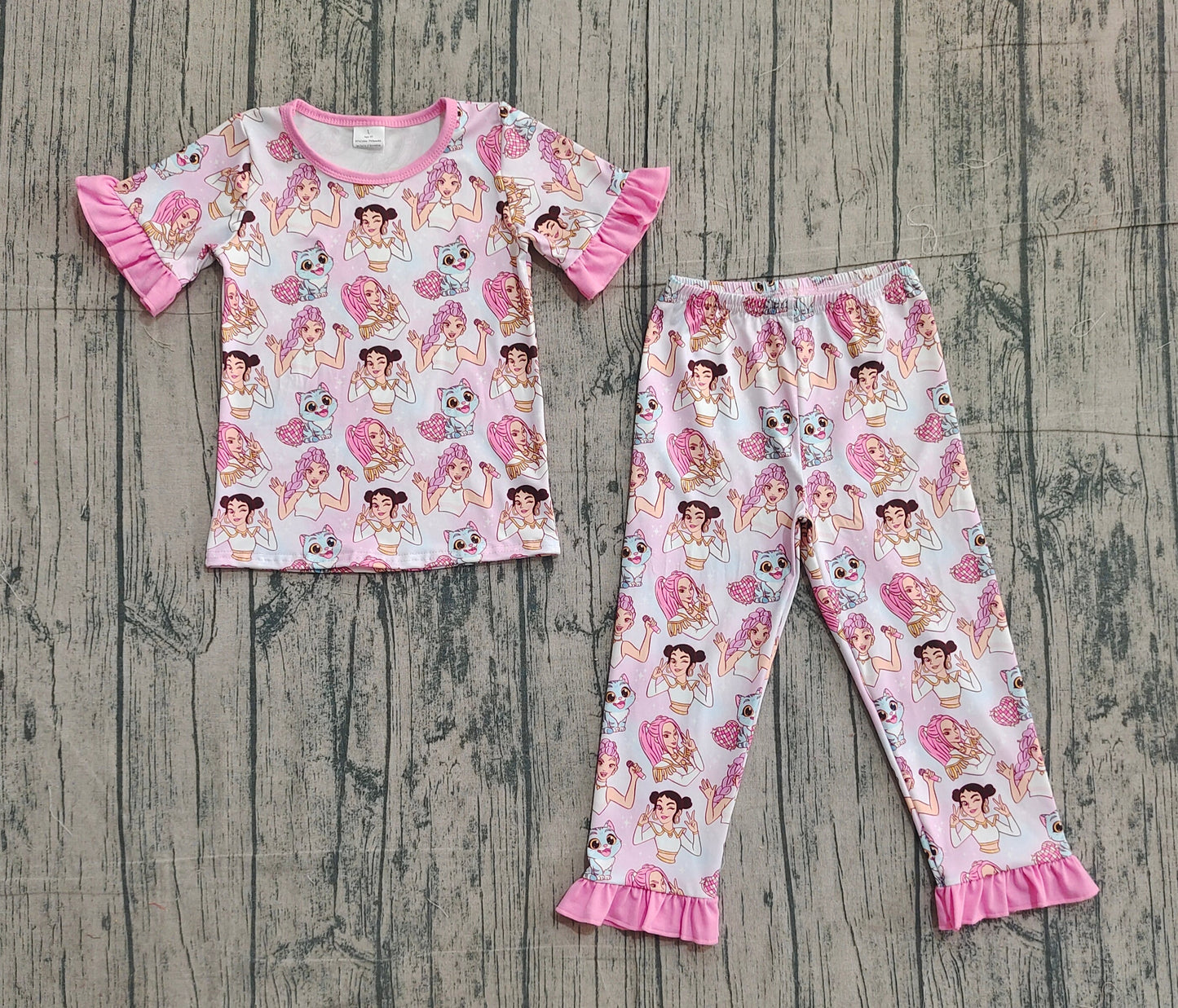 RTS Baby Girls Kids Short Sleeves Singer Shirt Hearts Pants Pajamas Set