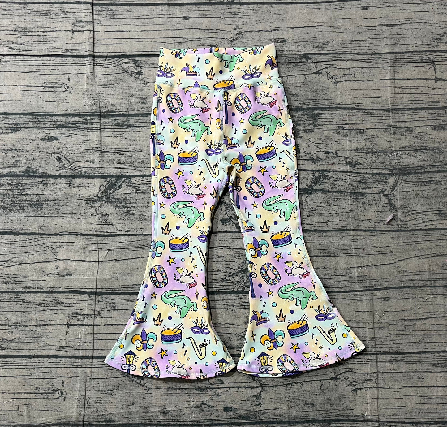 RTS Baby Girls Mardi Gras Anchors Masks Yoga Bell Bottom Pants