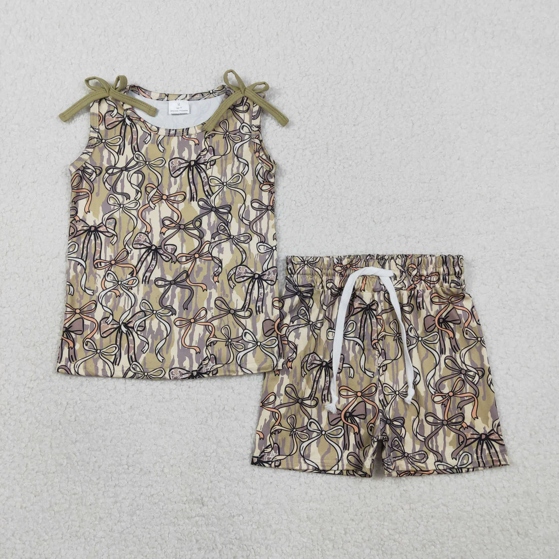 RTS Baby Girls Kids Sleeveless Camo Bows Tops Shorts Clothes Set