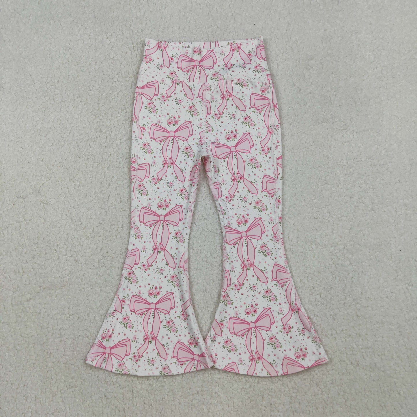 RTS Baby Girl Pink Floral Bows Yoga Active Bell Pants
