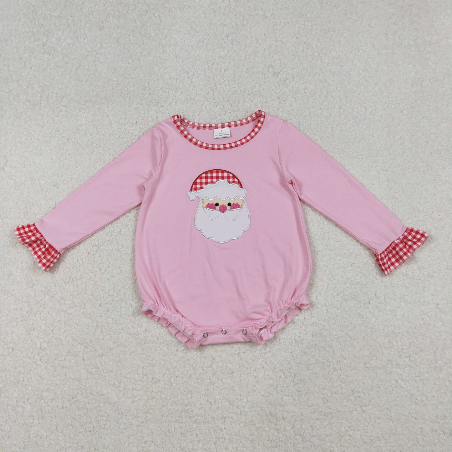 RTS Baby Girl Long Sleeves Embroidery Christmas Santa Pink Romper