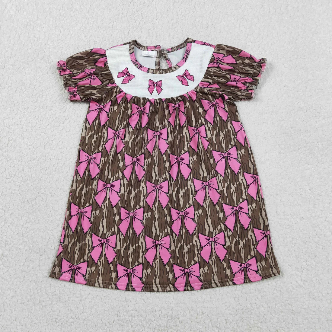 RTS Baby Girls Kids Short Sleeves Embroidery Bows Southern Camo Smocked Dress
