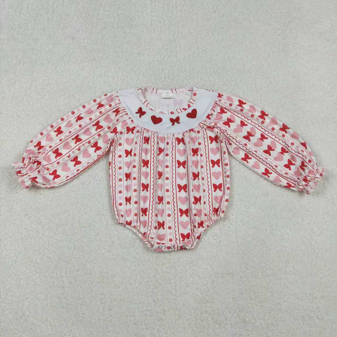RTS Sibling Baby Girl Long Sleeves Embroidery Red Hearts Bows Valentine's Day Romper Dress