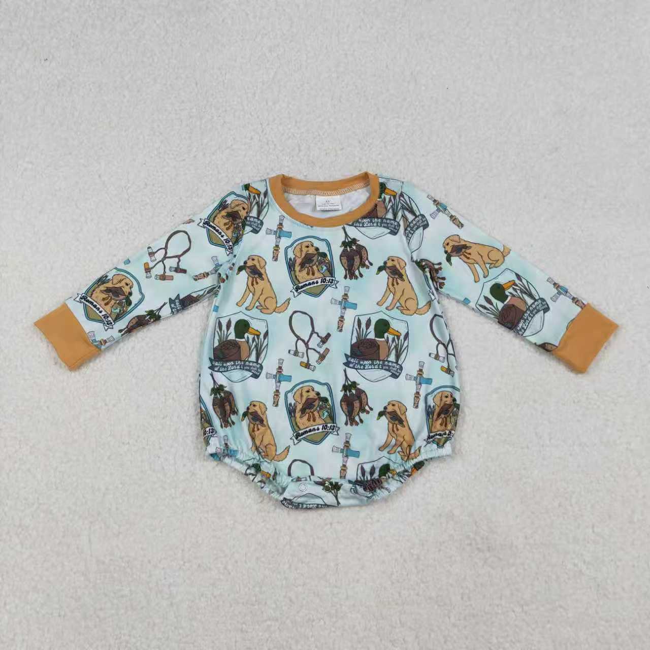 RTS Sibling Boys Kids Long Sleeves Dogs Ducks Hunting Romper Set