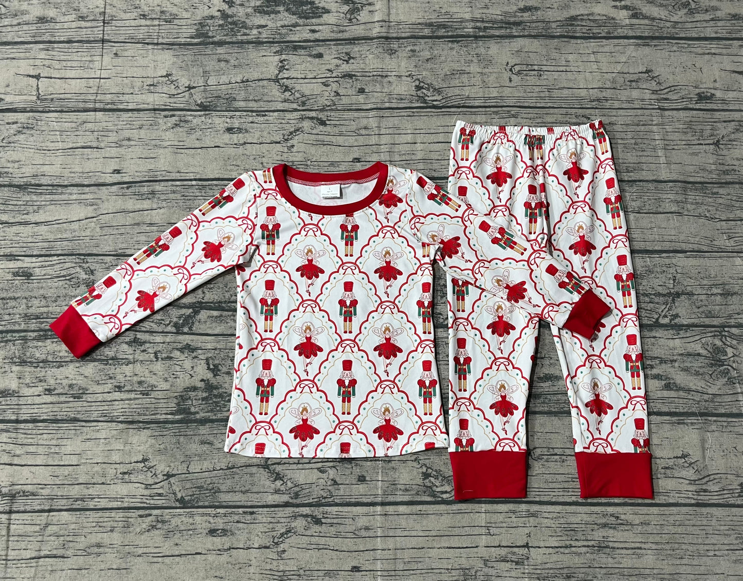 RTS Girls Kids Long Sleeves Soldier Bows Shirt Pants Christmas Pajamas Clothes Set