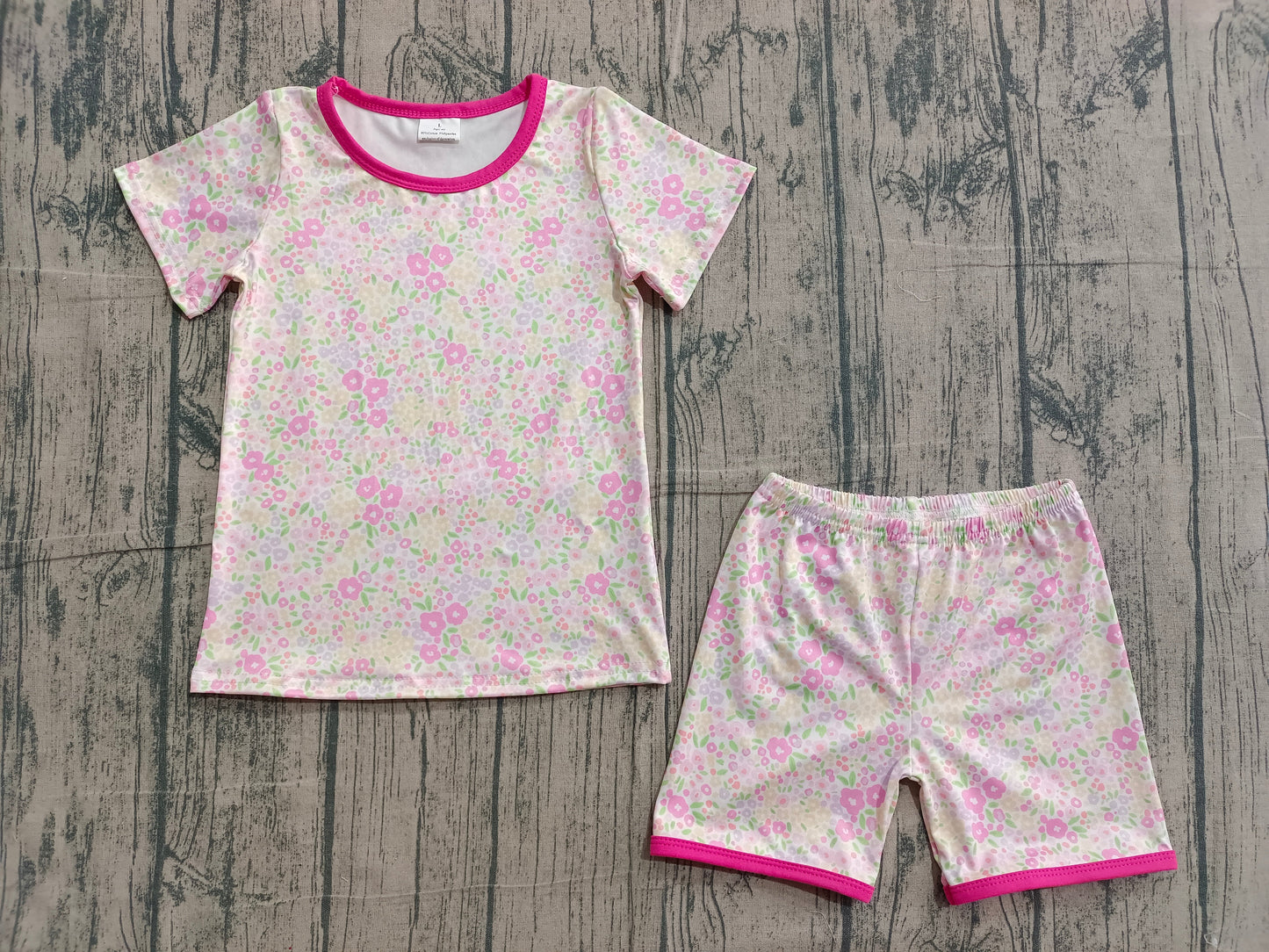 ( No moq ) Preorder Baby Girls Kids Short Sleeves Floral Shirt Shorts Pajamas Summer Set