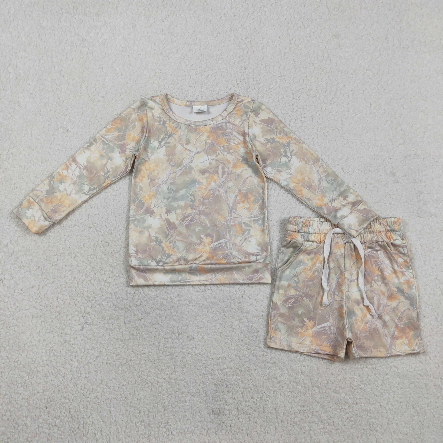 RTS Baby Girls Long Sleeve Leaves Camo Tops Pockets Shorts Clothes Set