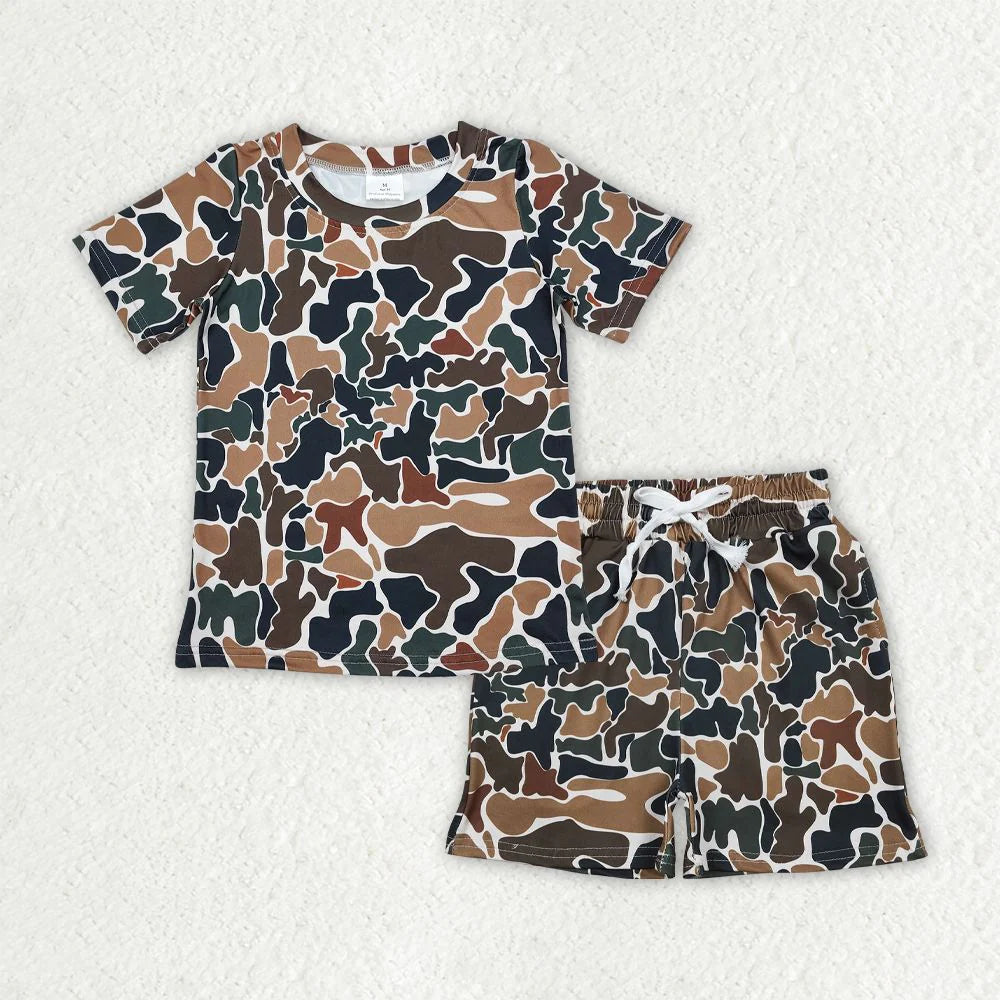 RTS Baby Boys Kids Short Sleeves Brown Green Camo Shirt Pockets Shorts Summer Clothes Set