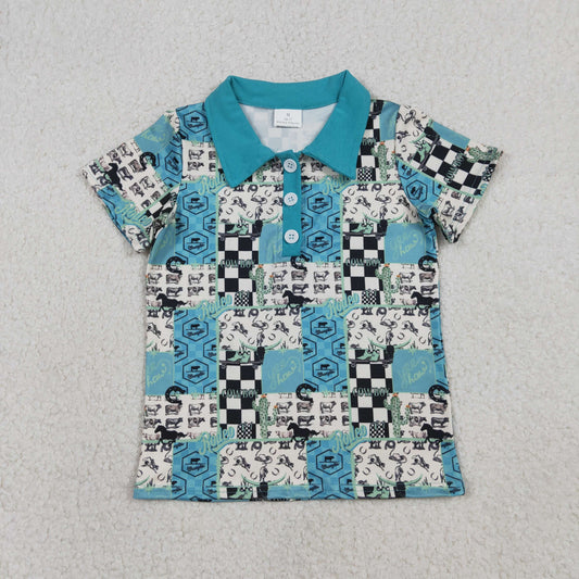 RTS Baby Boys Kids Short Sleeves Western Cowboy Cactus Buttons Blue Shirt