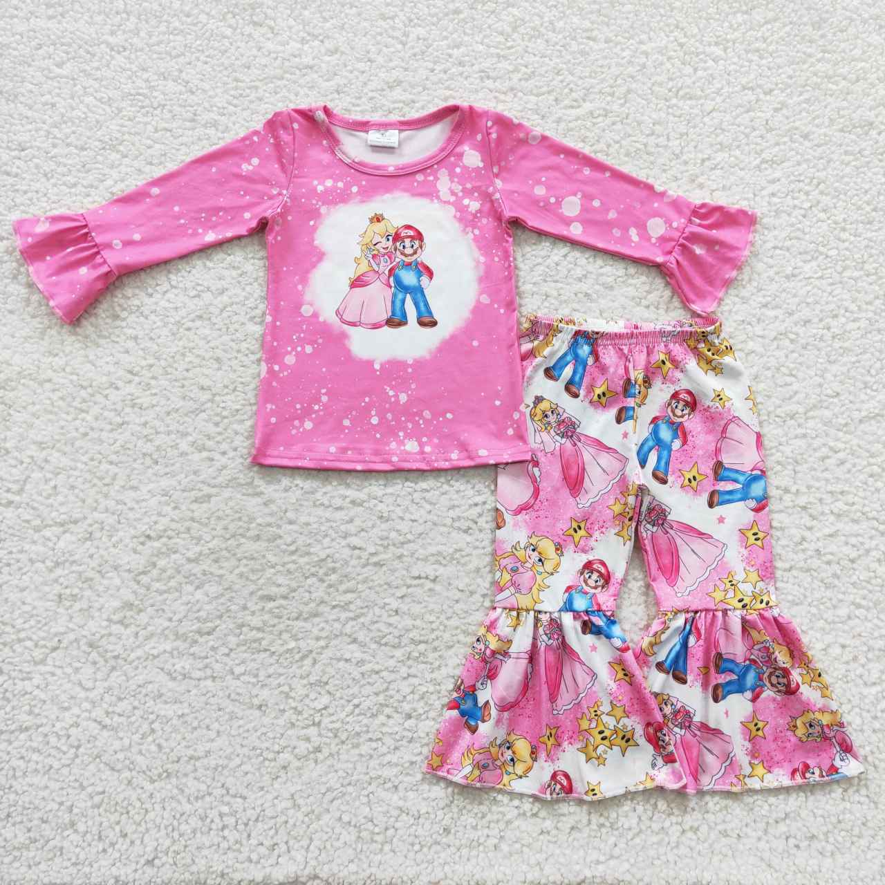 GLP0583 Princess Cartoon Stars Pink lace long sleeve pantsuit