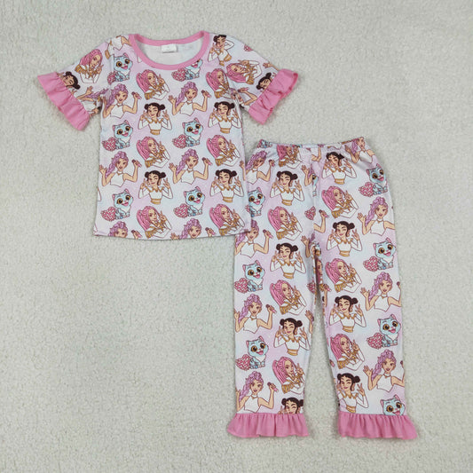 RTS Baby Girls Kids Short Sleeves Singer Shirt Hearts Pants Pajamas Set