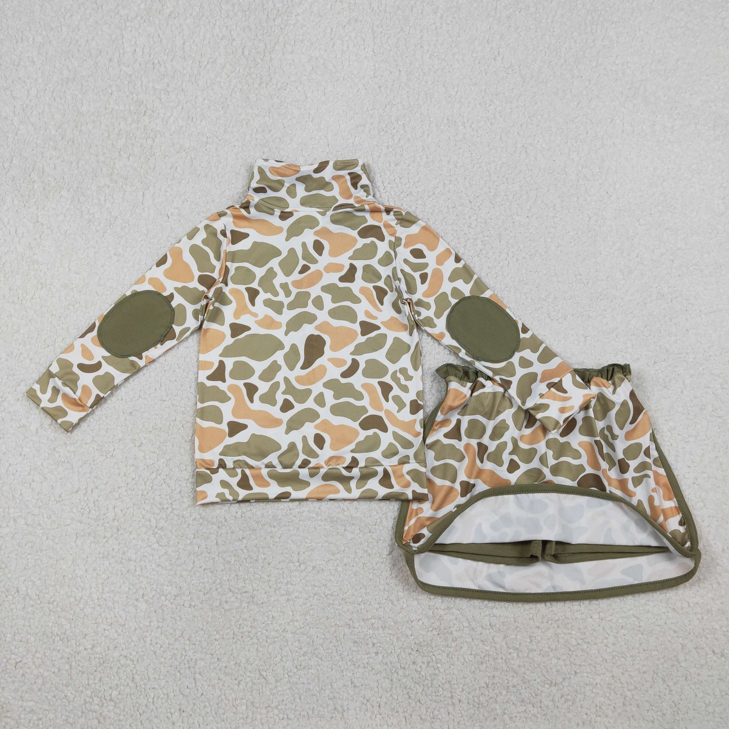 RTS Sibling Baby Girls Toddler Long Sleeves Camo Print Zipper Shirts Skirt Shorts Sets