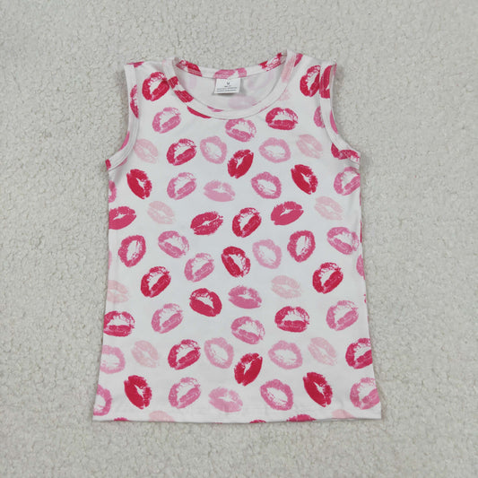 RTS Baby Girls Kids Sleeveless Pink Mouths Valentine Vest Tops