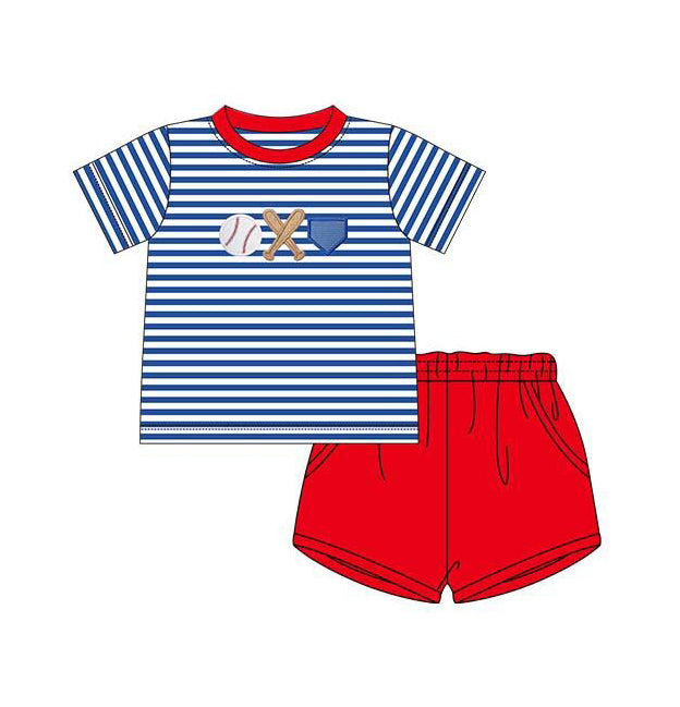 BSSO0844 Baseball Boy Embroidery Shorts Set