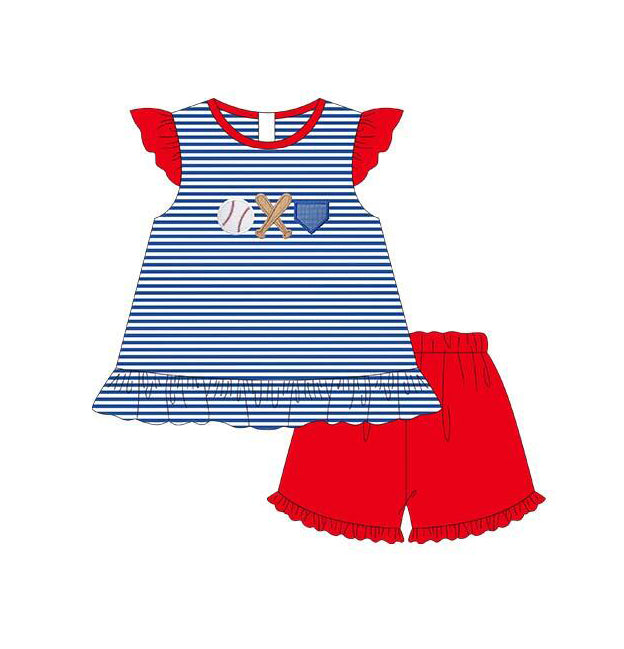 GSSO1089 Baseball Girl Embroidery Shorts Set