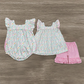 RTS NO MOQ Summer Sibling Baby Girls Pink Flowers Tops Ruffle Shorts Rompers Clothes Sets