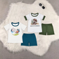 RTS NO MOQ Summer Sibling Baby Boys Khaki Stripes Duck Dog Hunting Tee Shirts Tops Shorts Clothing Sets