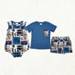 5.24 RTS NO MOQ Summer Sibling Baby Boys Western Cowboys Rompers Outfits